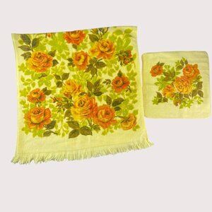 Vintage Cannon Cotton Yellow Orange Floral 1 Towel and 1 Washcloth